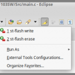 Konfigurasi external tools configurations pada SW4STM32 untuk st-flash